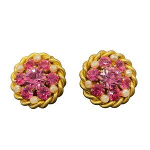 Butler & Wilson Rhinestone Swirl Rope Round Stud Earrings 90s Y2K Vintage